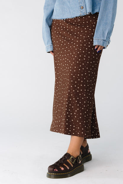 Brass & Roe Ellie Print Midi Skirt WOMEN'S SKIRTS brass & roe Brown XS 