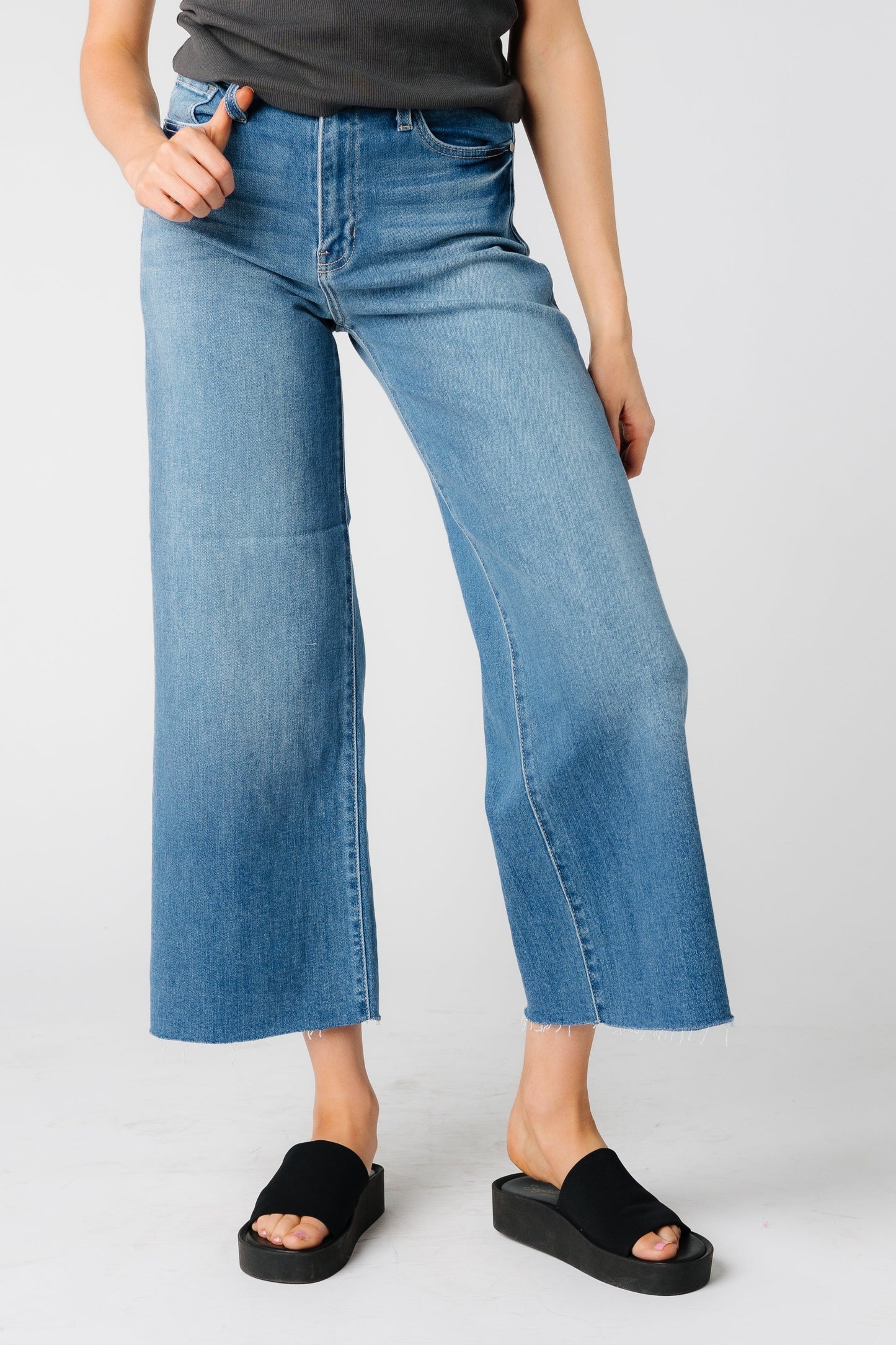 Medium blue modest wide leg jeans