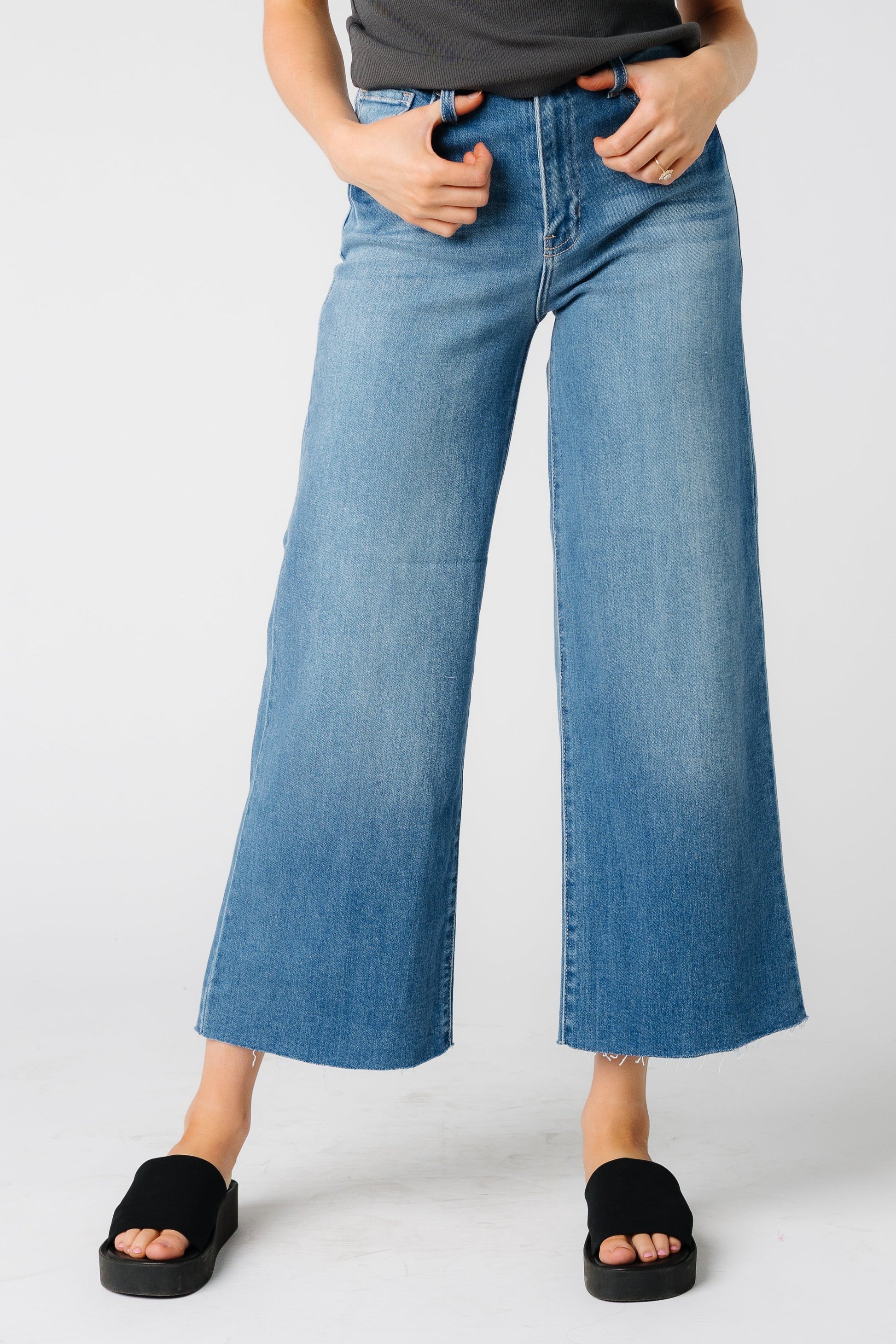 Crop length wide leg modest jeans