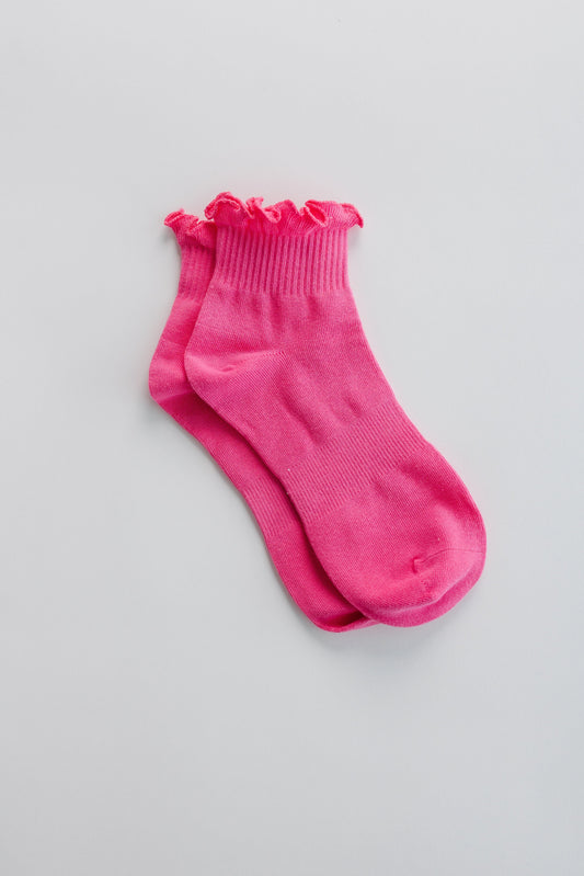 Cove Ruffle Quarter Socks WOMEN'S SOCKS Cove Accessories Bright Pink OS 
