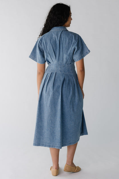 Back view of denim midi dress