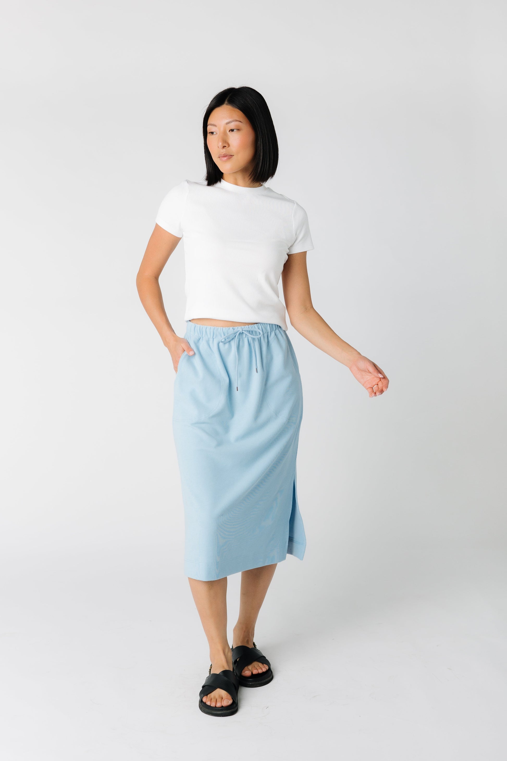 Brass & Roe Ribbed Drawstring Pocket Skirt - New Blues WOMEN'S SKIRTS brass & roe 