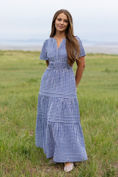 Citrus Shae Gingham Dress in blue gingham