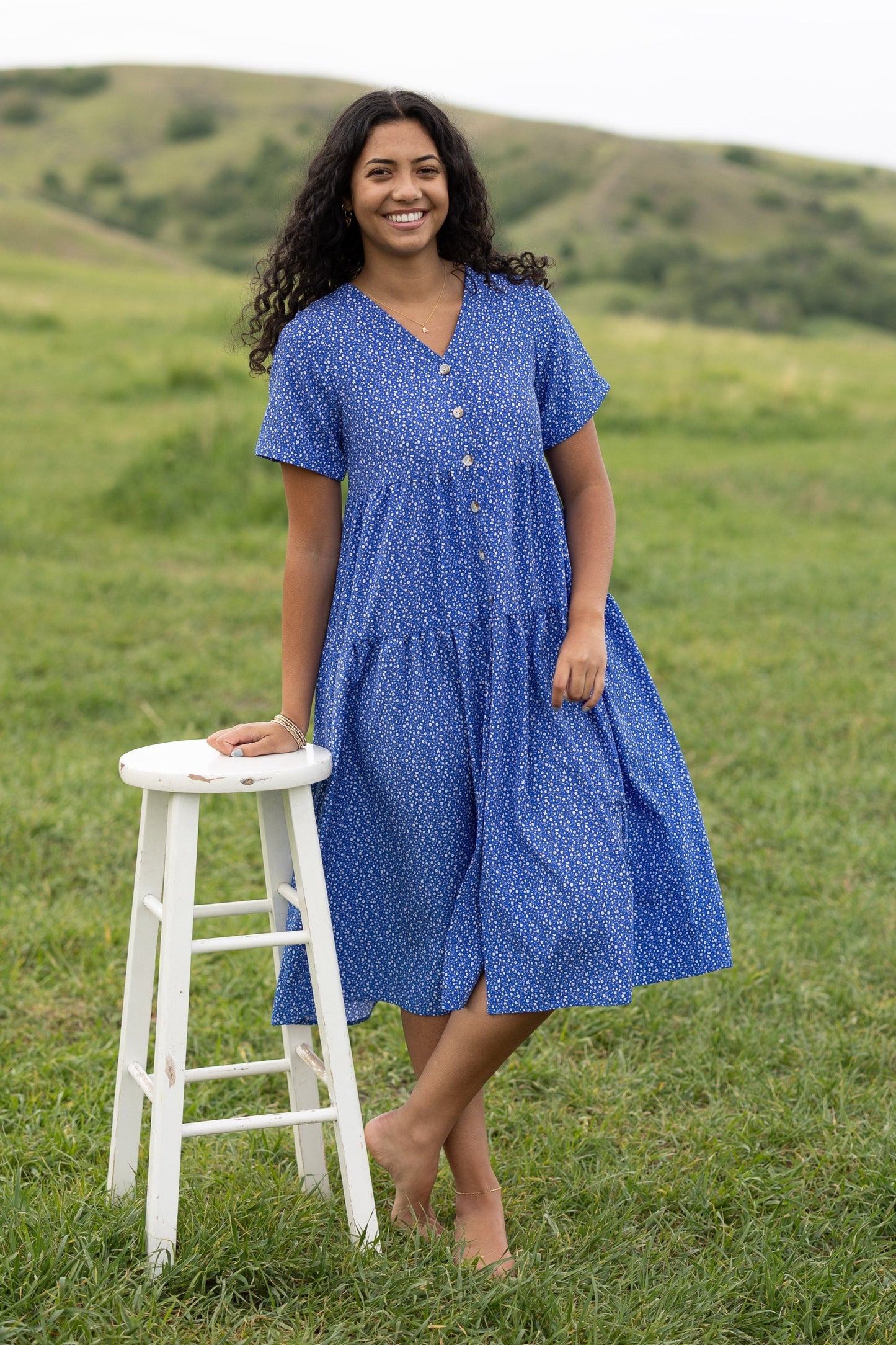Bright blue short sleeve midi