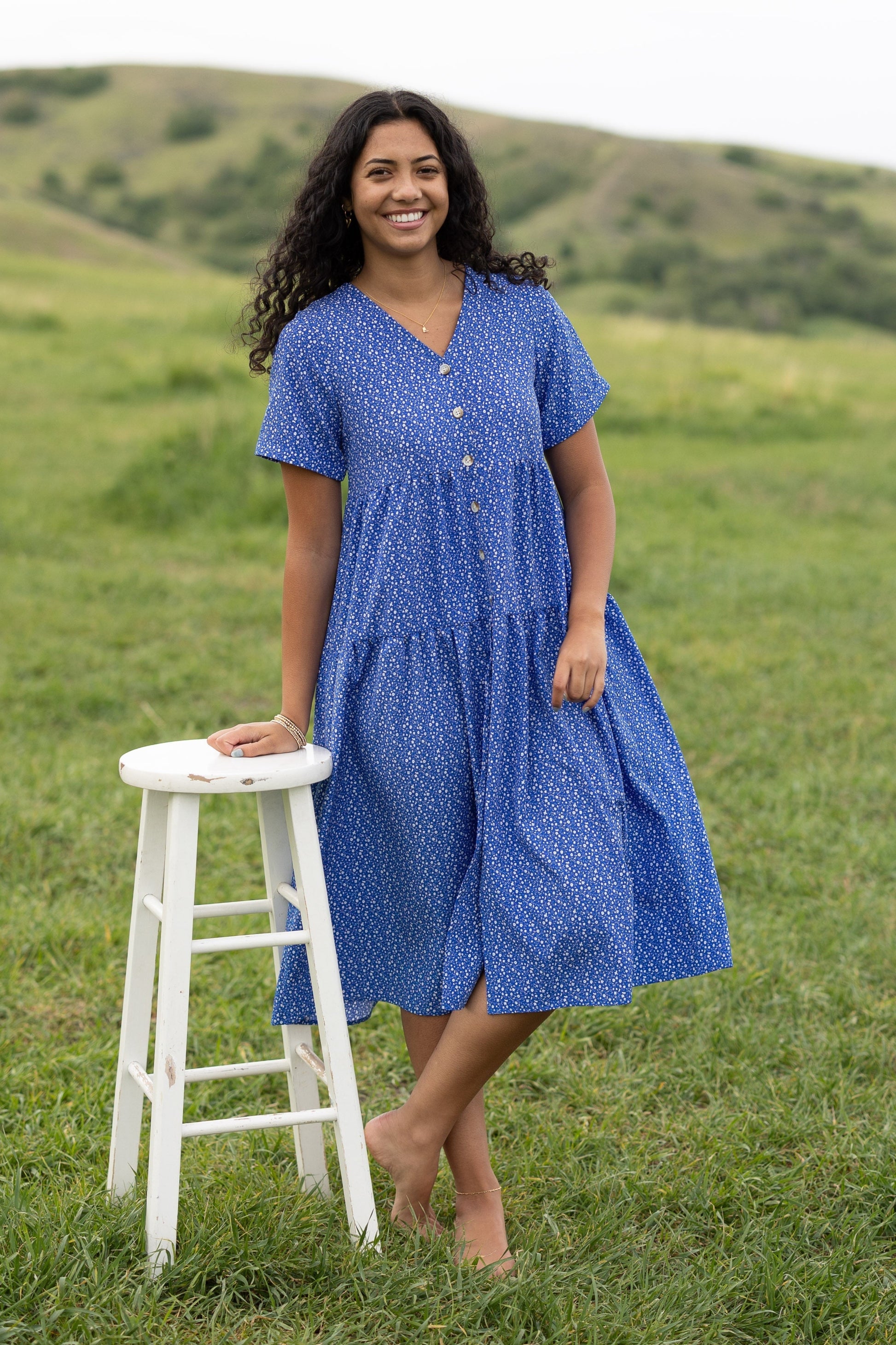 Bright blue short sleeve midi