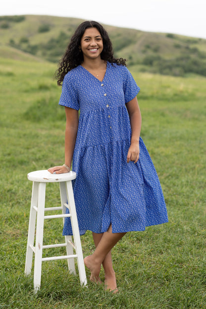 Bright blue short sleeve midi