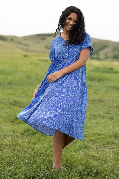 Brass & Roe Keri Button Down Dress in bright blue