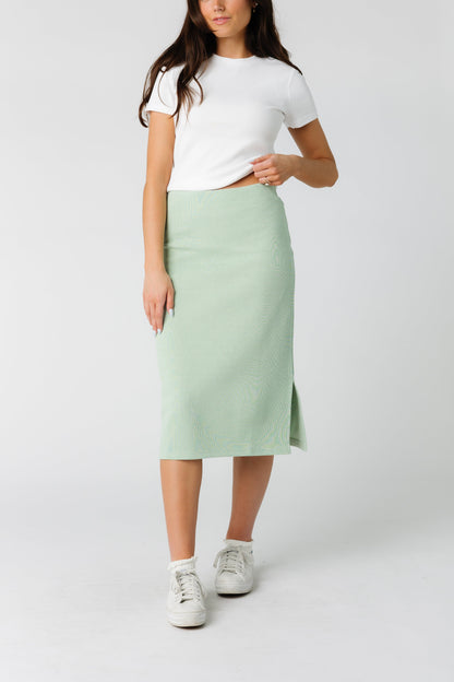 Stretchy knit midi skirt