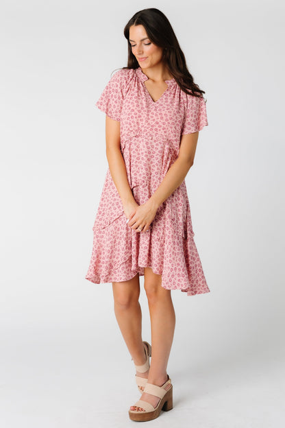 Sweet vintage inspired pink print dress