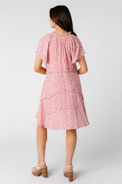 Modest knee length pink print dress