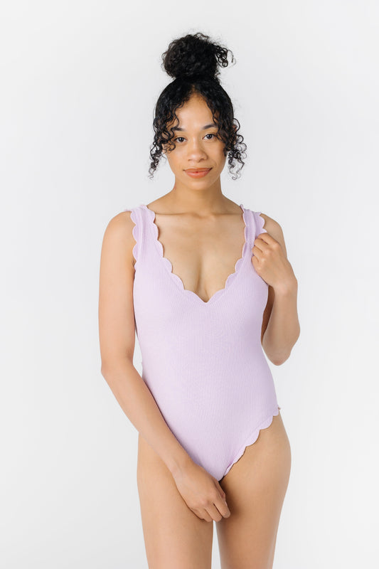 Misty Textured Scalloped One Piece Swimsuit WOMEN'S SWIM ONEPIECE BEACH JOY BIKINI Lavender L 