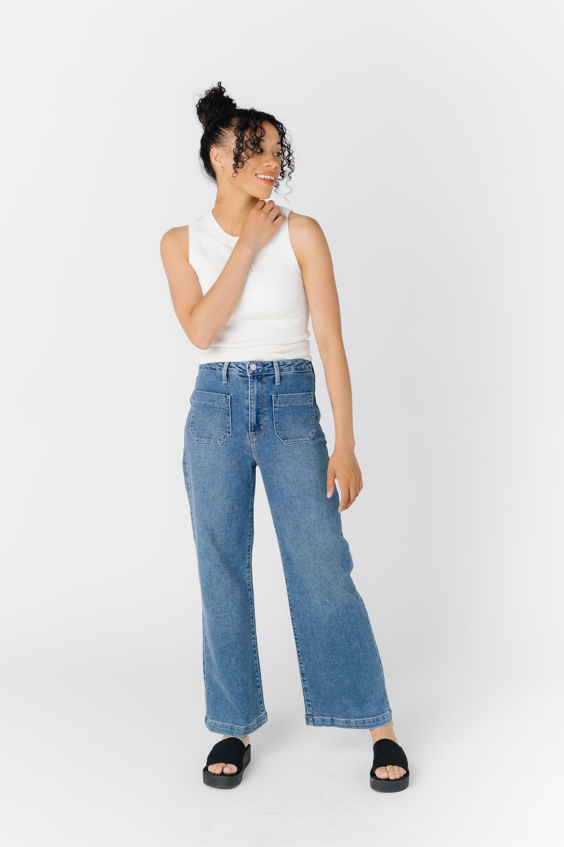 Date Time Pocket Wide Leg Denim WOMEN'S DENIM Just Panmaco Inc. 