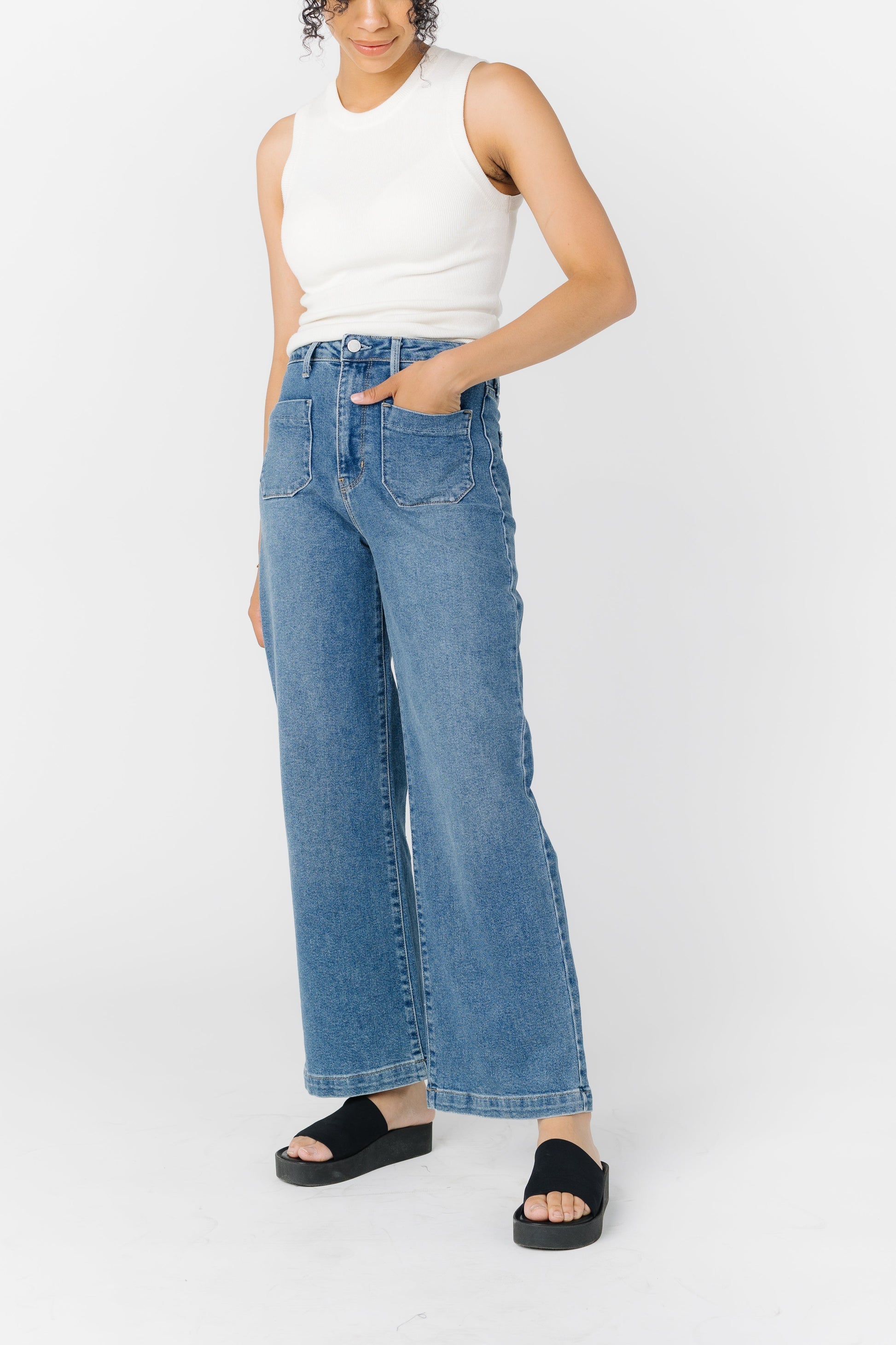 Date Time Pocket Wide Leg Denim WOMEN'S DENIM Just Panmaco Inc. 