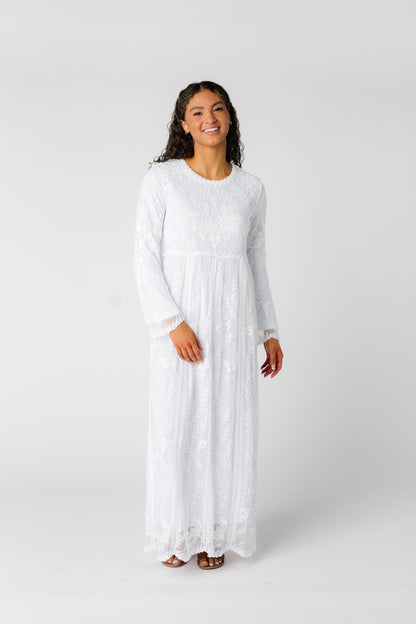 All lace white modest maxi dress