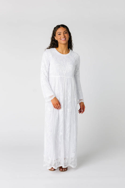 All lace white modest maxi dress