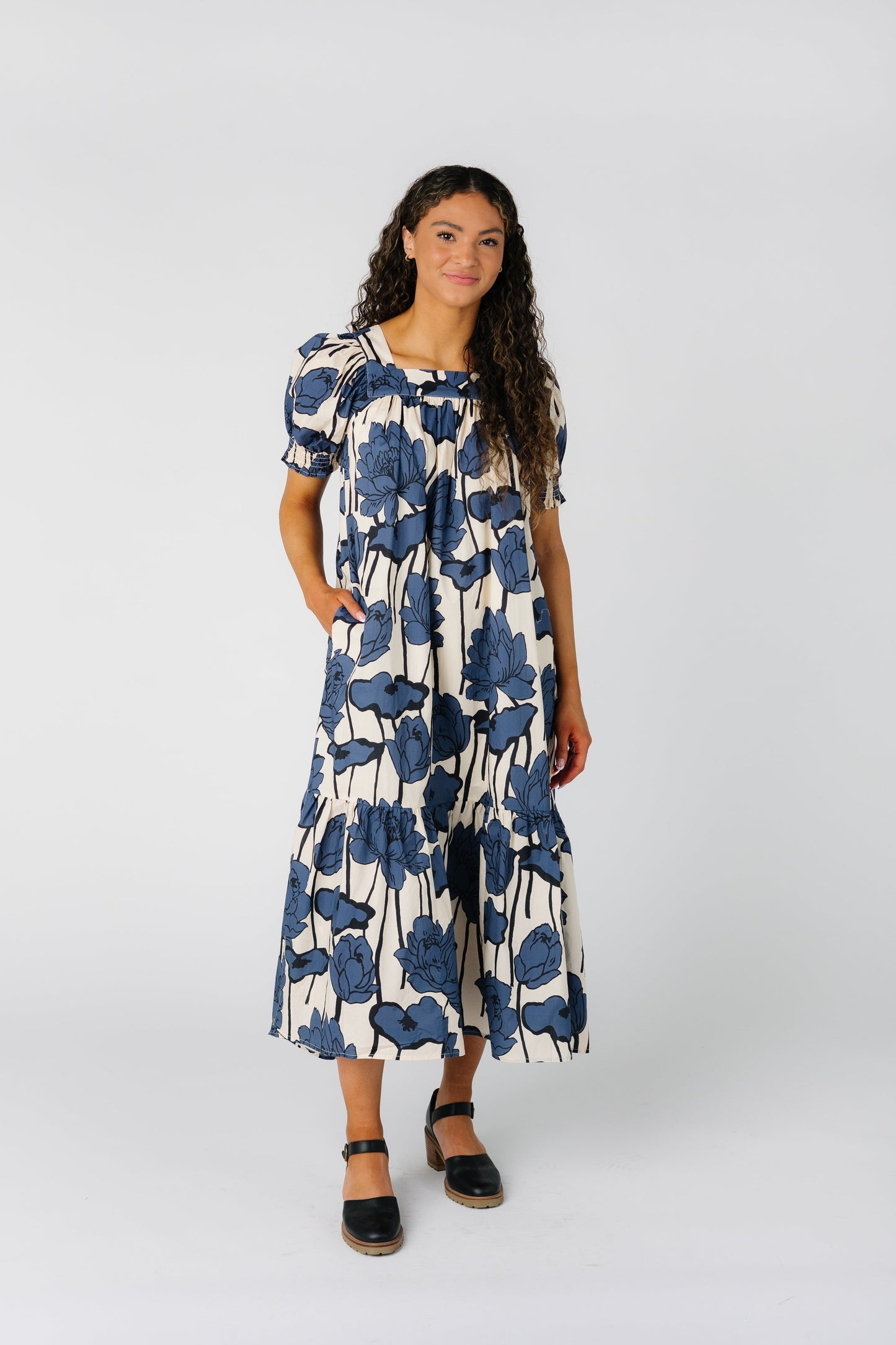 Modest print midi dress