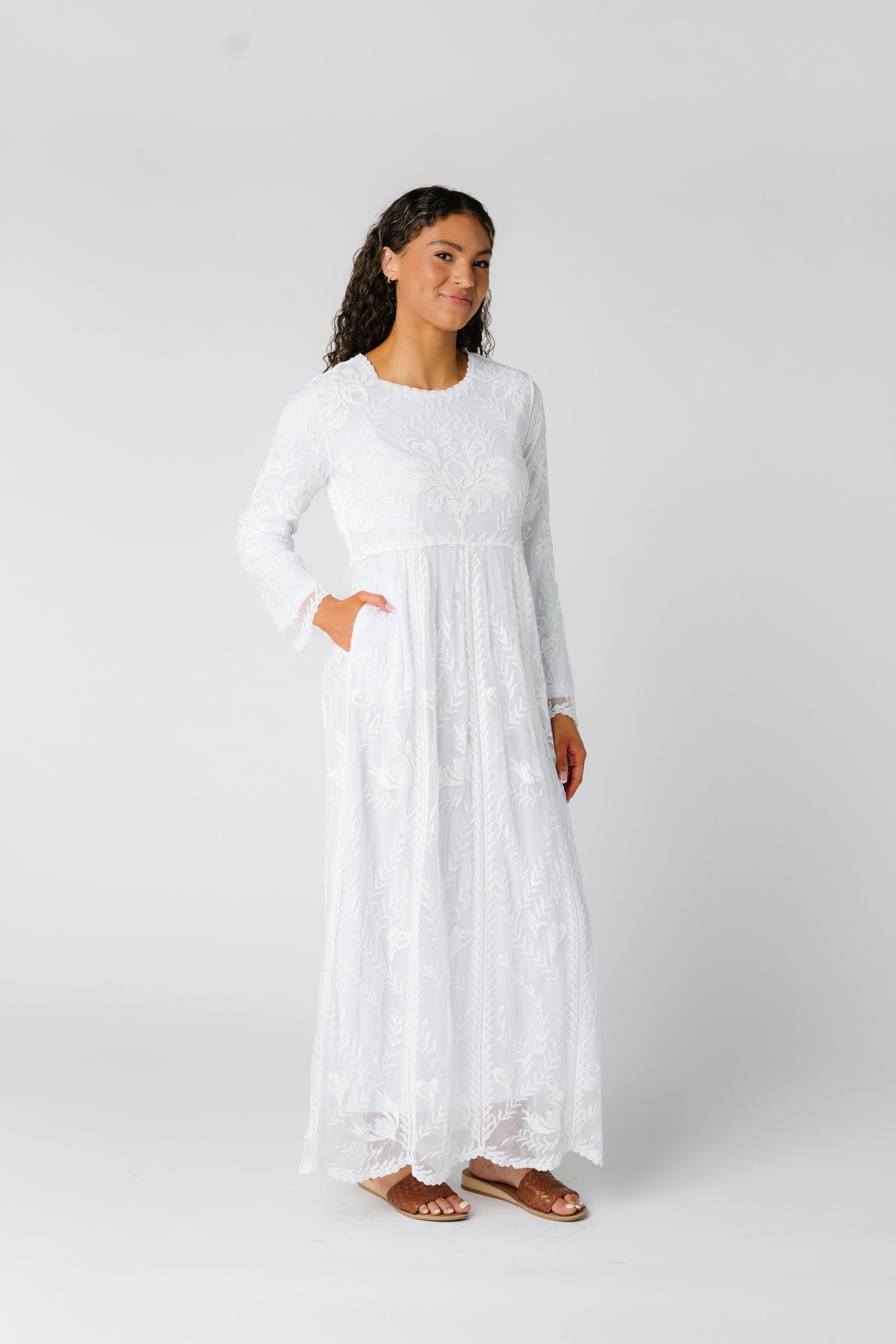 All white maxi dress with side pockets