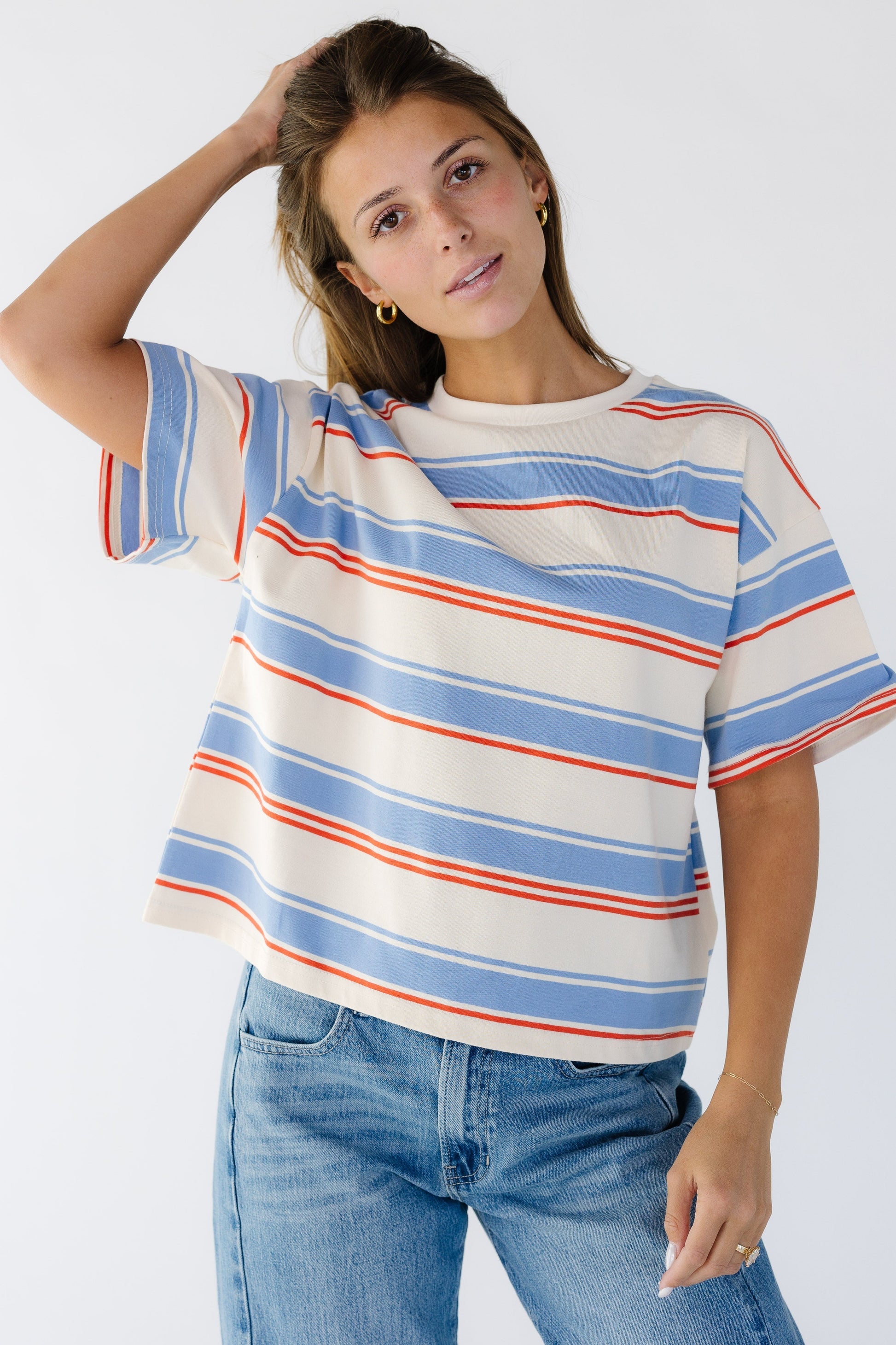 Americana Stripes Tee By Together Cream Blue S 