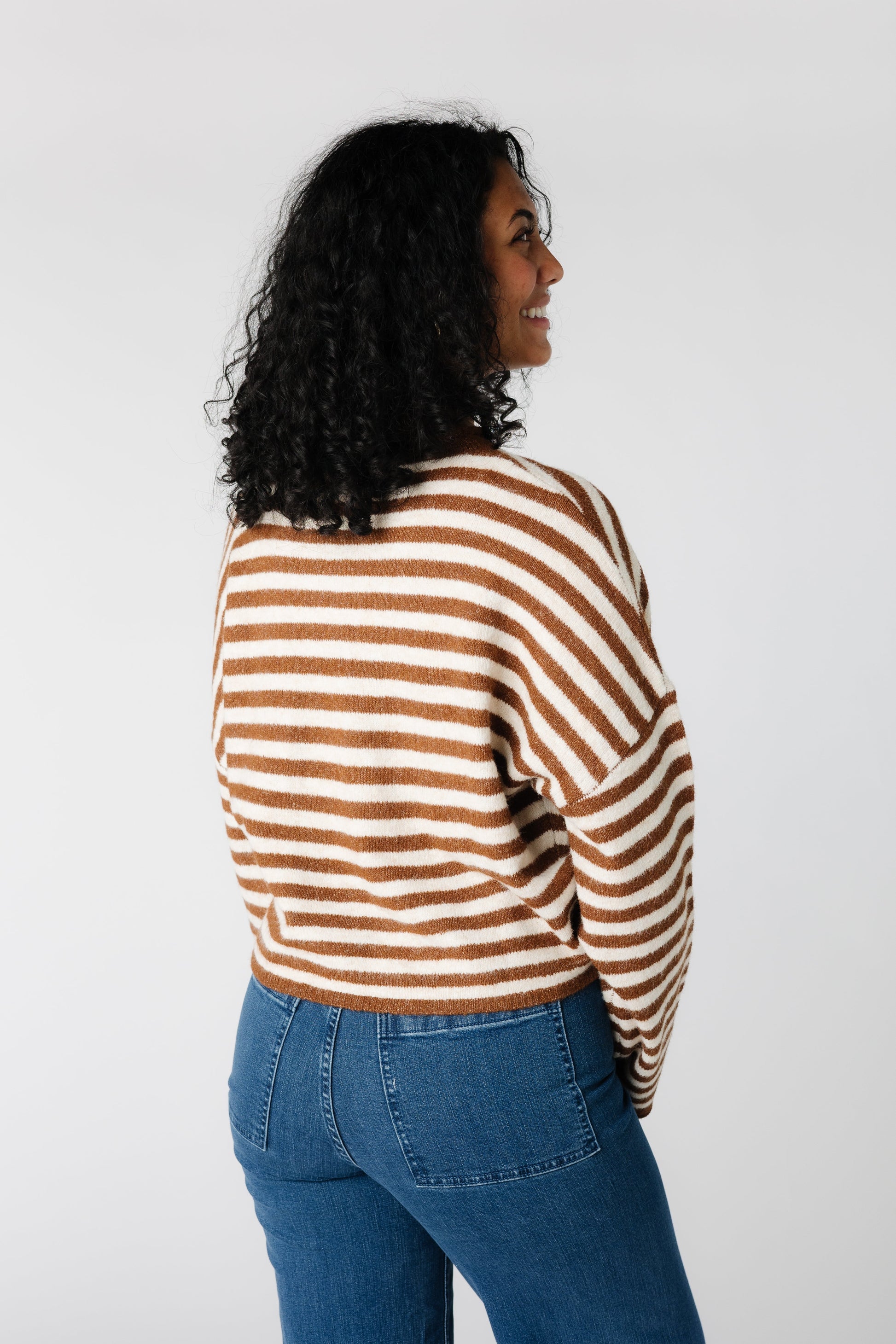 Aria Stripe Cardigan - Ivory & Brown WOMEN'S CARDIGAN Things Between 