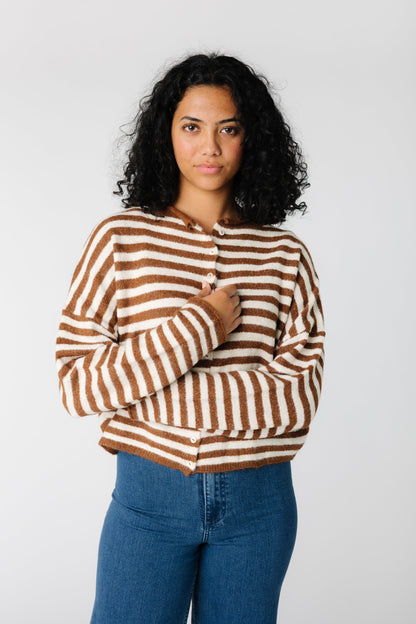 Aria Stripe Cardigan - Ivory & Brown WOMEN'S CARDIGAN Things Between Ivory-Brown S 