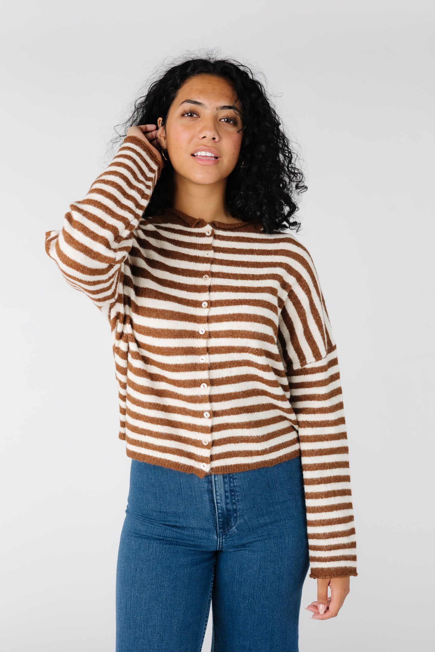 Aria Stripe Cardigan - Ivory & Brown WOMEN'S CARDIGAN Things Between 