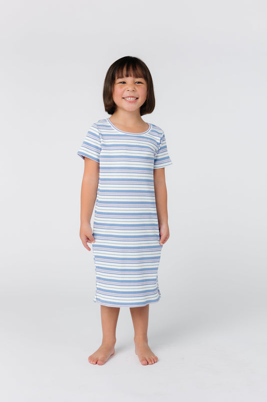 Girl's stripe t-shirt dress with round neckline