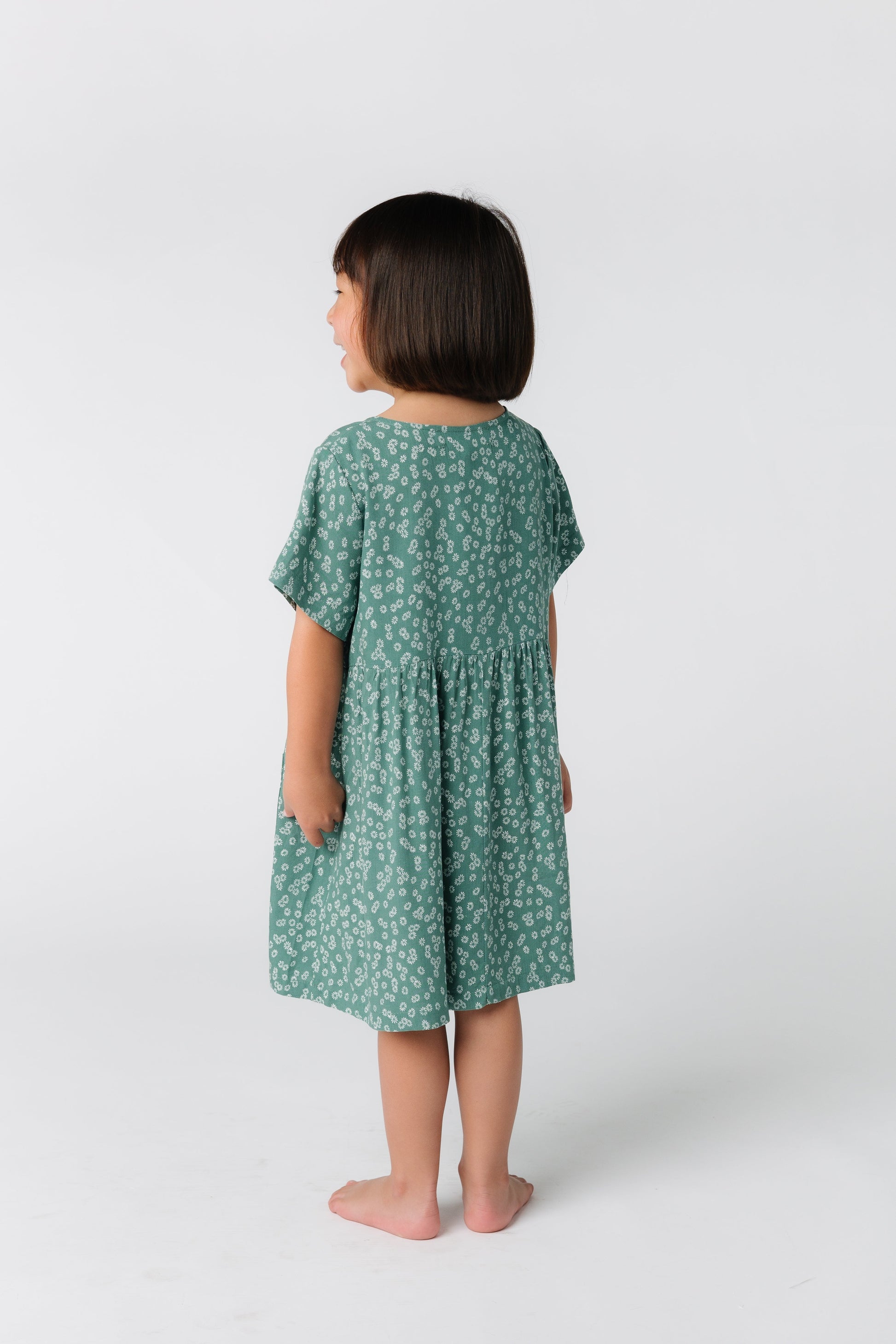 Modest little girl green print dress