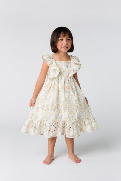 Girl's floral dress with angel sleeves and full skirt