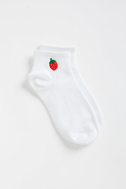 Strawberry Embroidered Quarter Sock WOMEN'S SOCKS Cove Accessories White/Red OS 