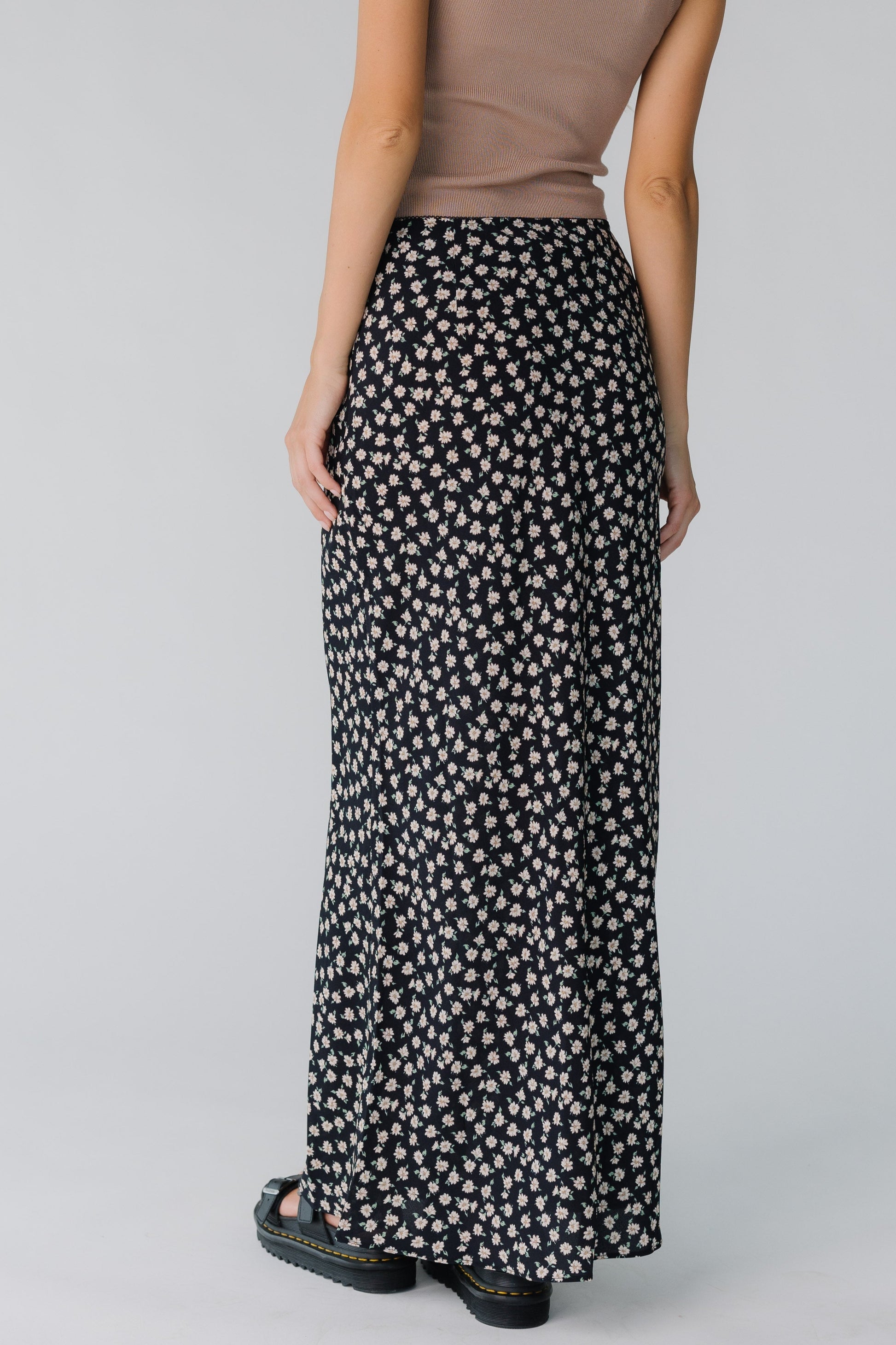 Back view of ck floral maxi skirt