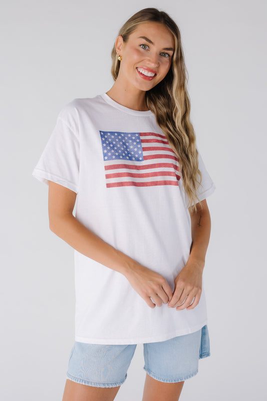 American Flag Graphic Tee WOMEN'S T-SHIRT WKNDER White S/M 