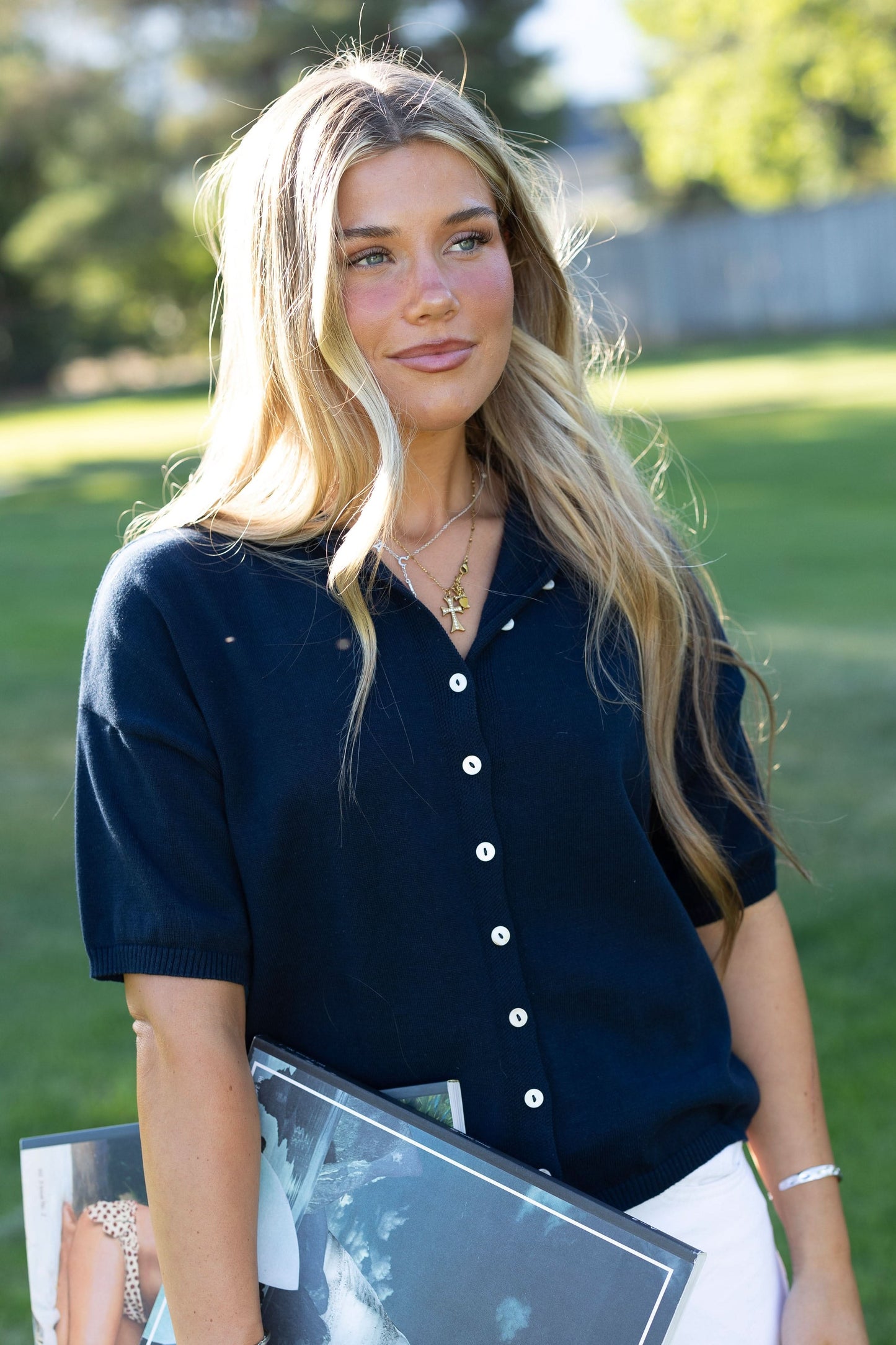 Button Down Knit Top WOMEN'S T-SHIRT Things Between 