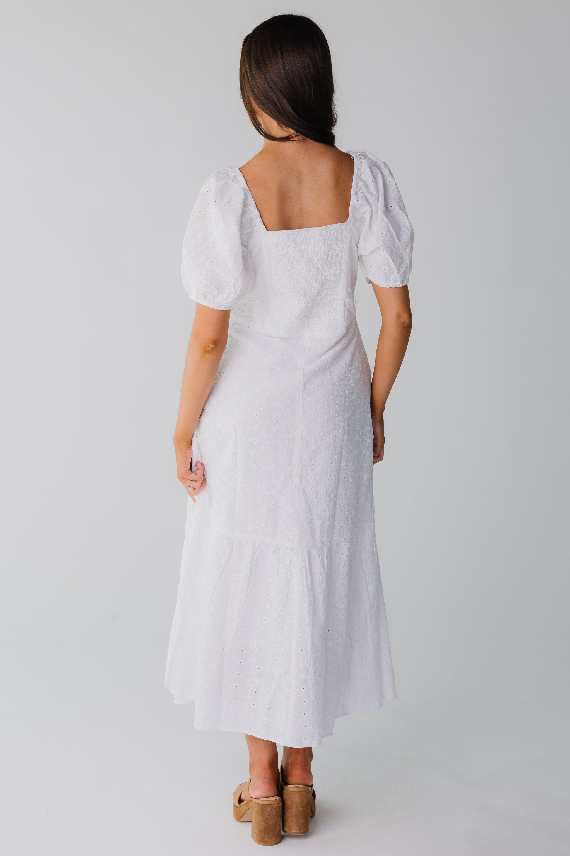 white cotton eyelet puff sleeve midi dress Citrus Modest Alba Eyelet Midi Dress White / XXXL *FINAL SALE*