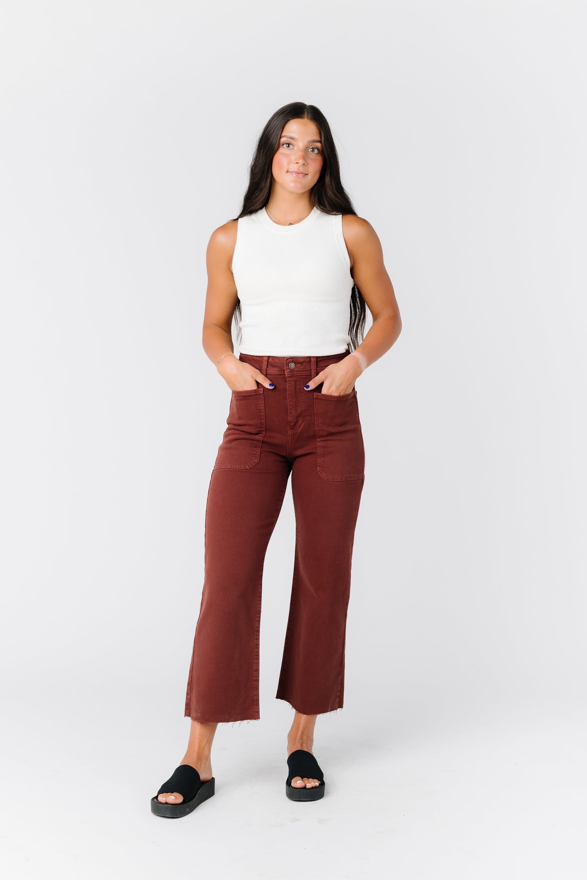 HR Utility Wide Leg Jeans - Cinnamon WOMEN'S JEANS Just Panmaco Inc. 