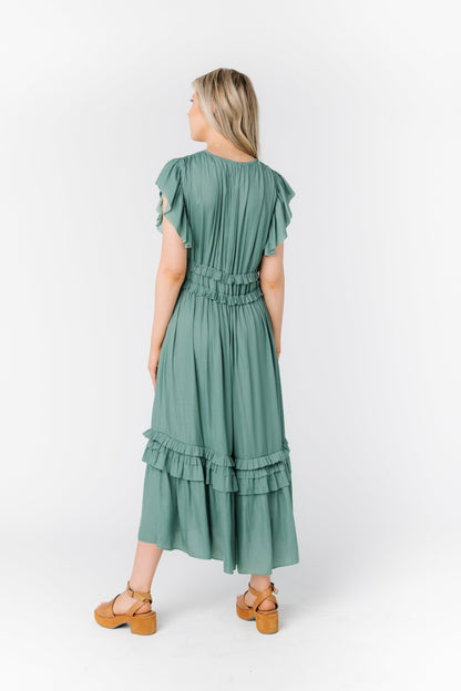 Ruffled Satin V-Neck Dress WOMEN'S DRESS Grade & Gather 