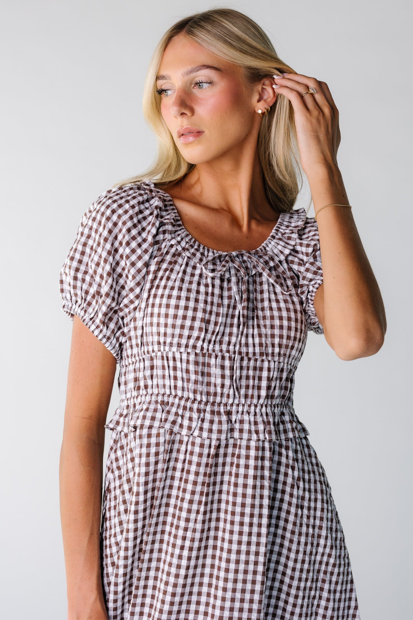 Citrus The Jena Dress WOMEN'S DRESS Citrus Brown Gingham XS 
