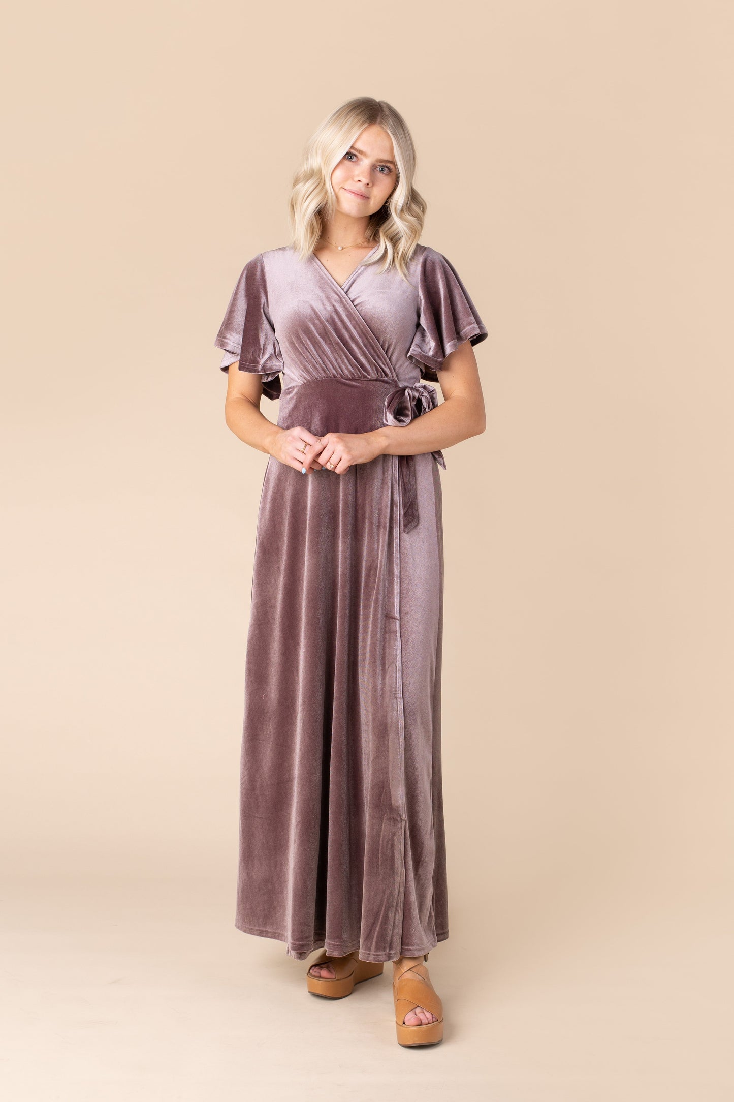 Arbor Velvet Wrap Dress-Deep Rose Bridesmaid Dress brass & roe 