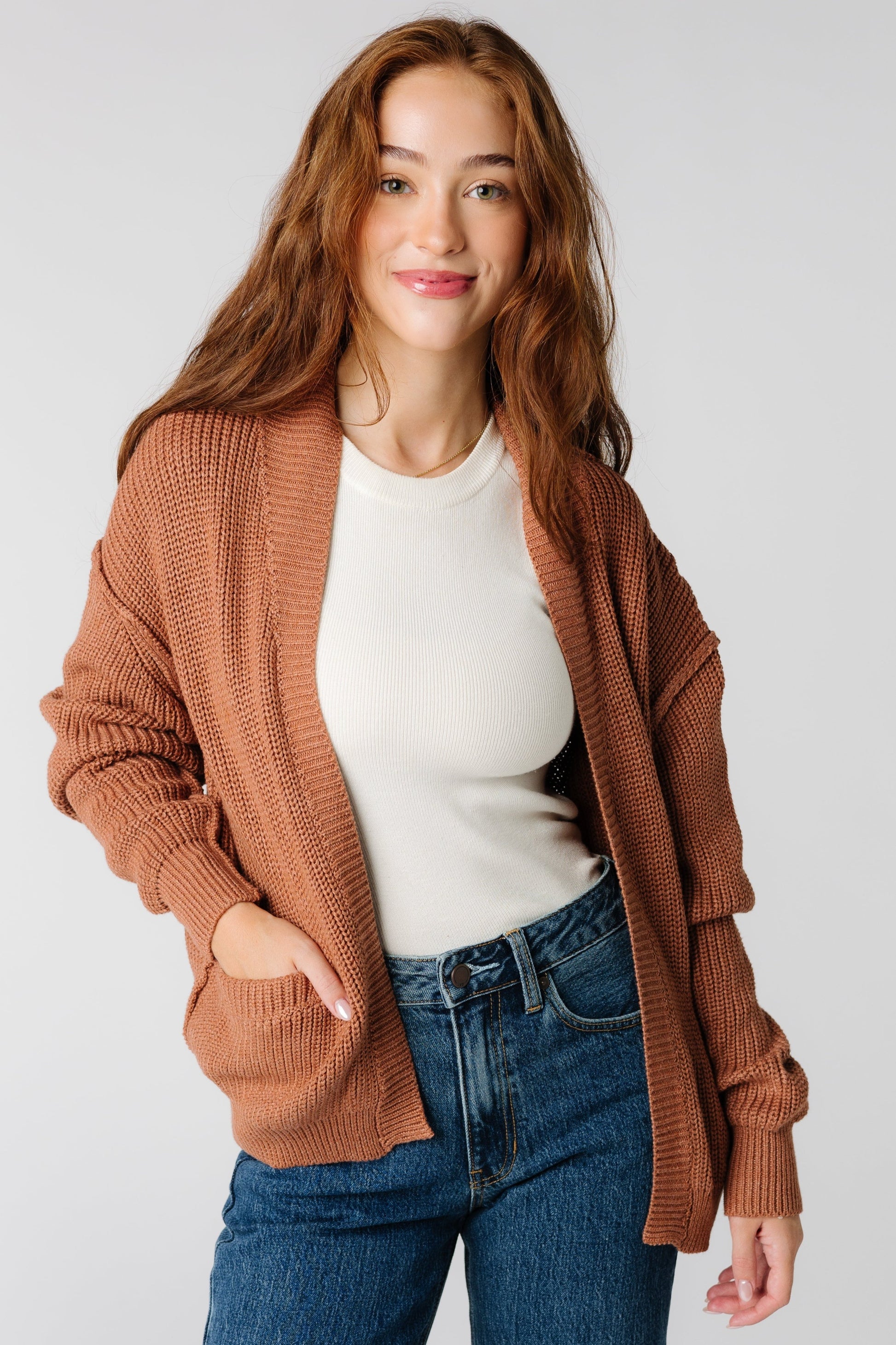 Rust color chunky knit sweater