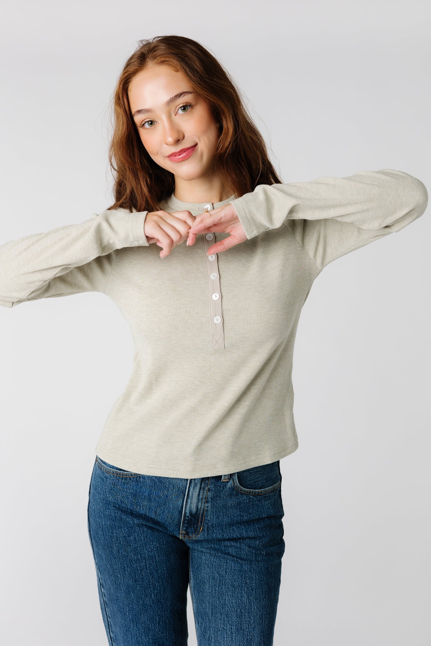 Lightweight long sleeve Henley style top  light sage