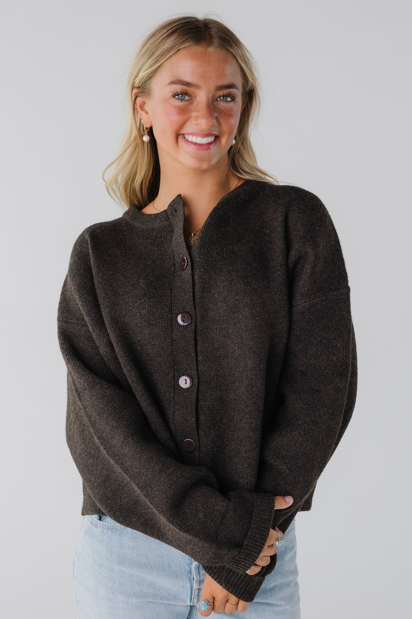 The Underestimated Cable Knit Cardigan for women in brown