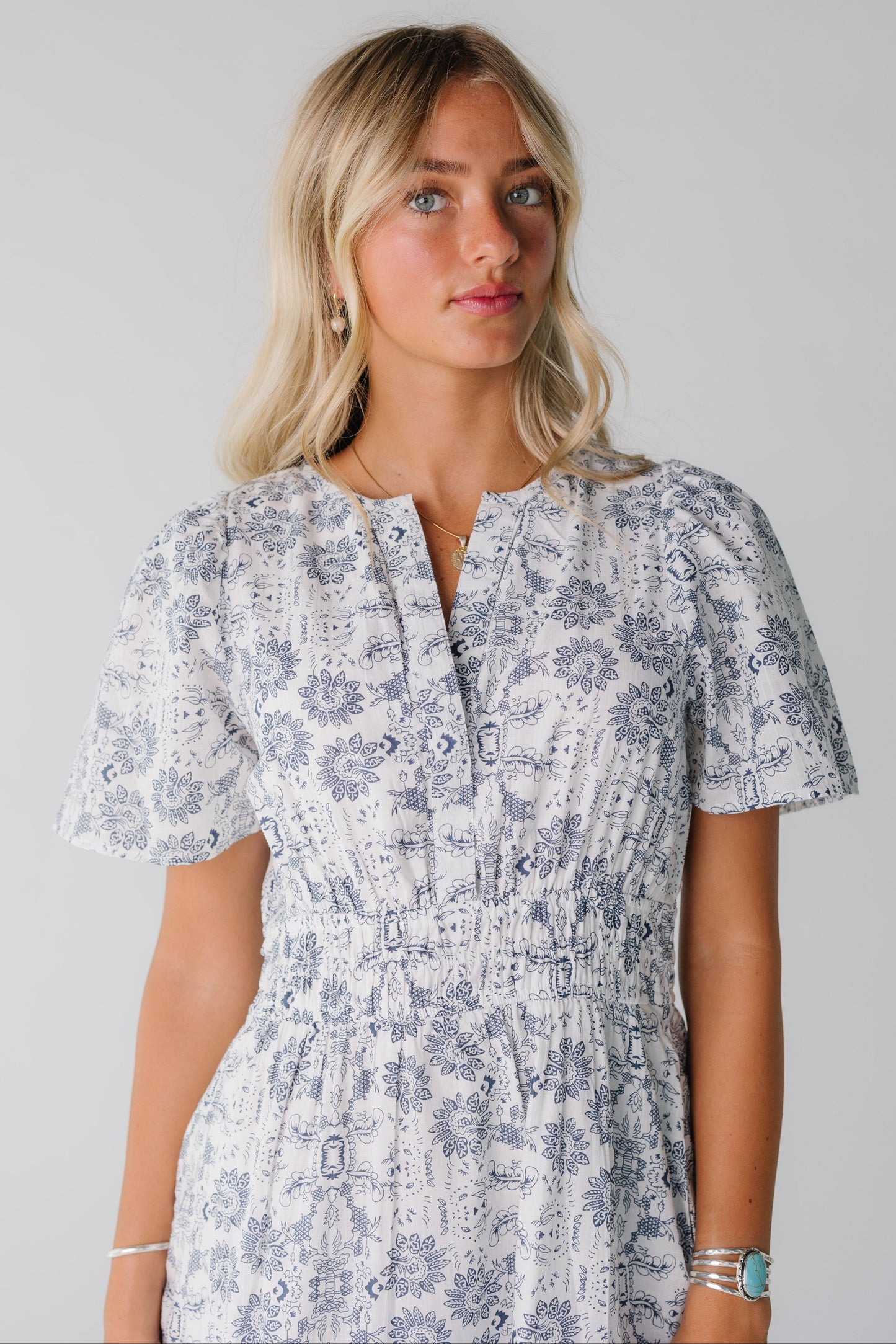 Citrus- The Shae Dress WOMEN'S DRESS Citrus Blue Gauze Print XS 