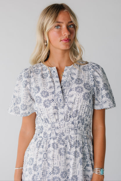 Citrus- The Shae Dress WOMEN'S DRESS Citrus Blue Gauze Print XS 
