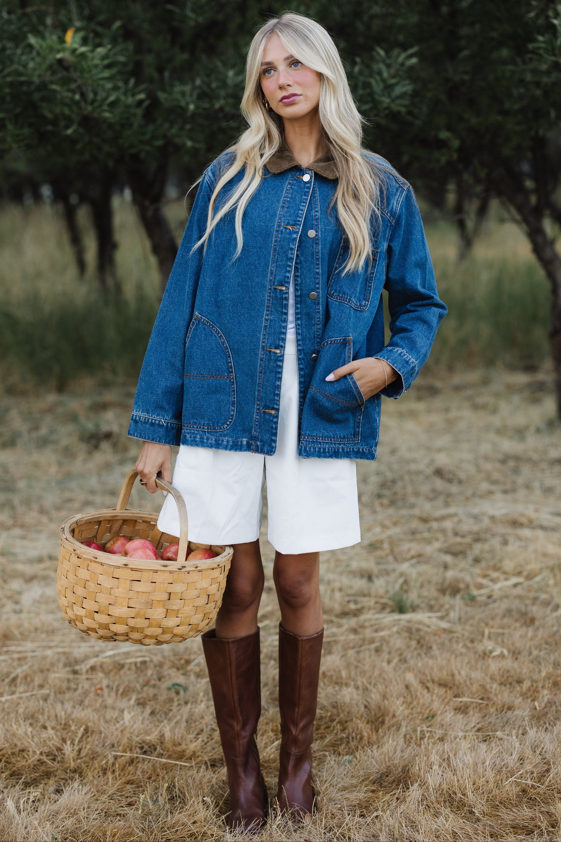 Blue Ember Denim Jacket in medium denim for women and teenage girls.