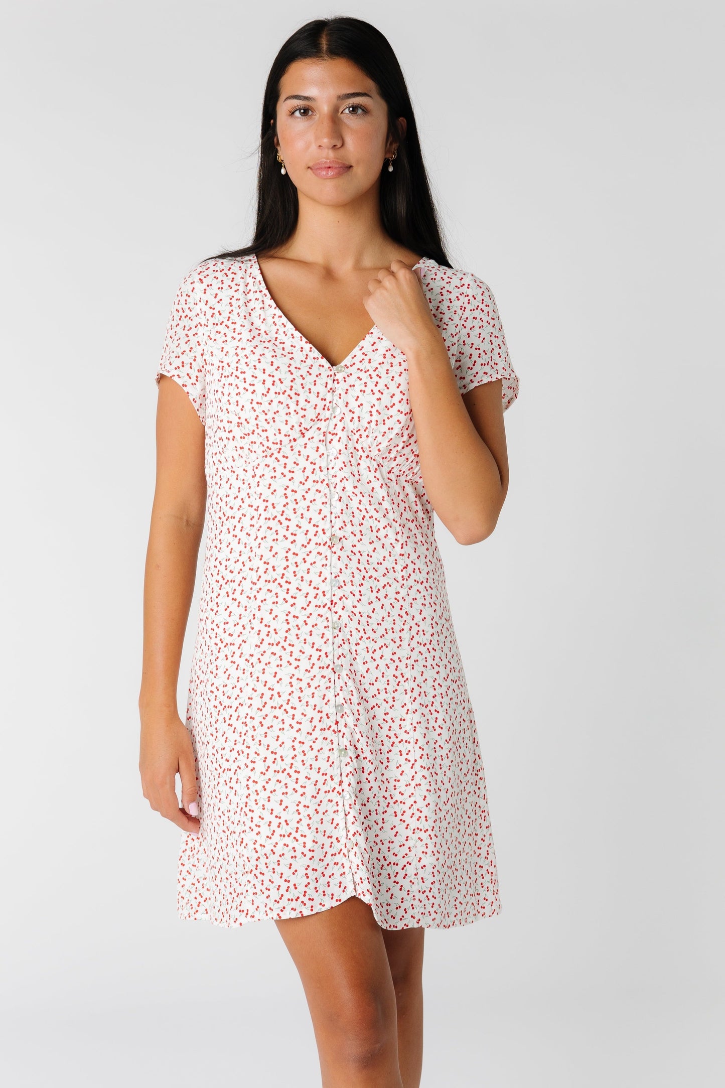 White print button down dress