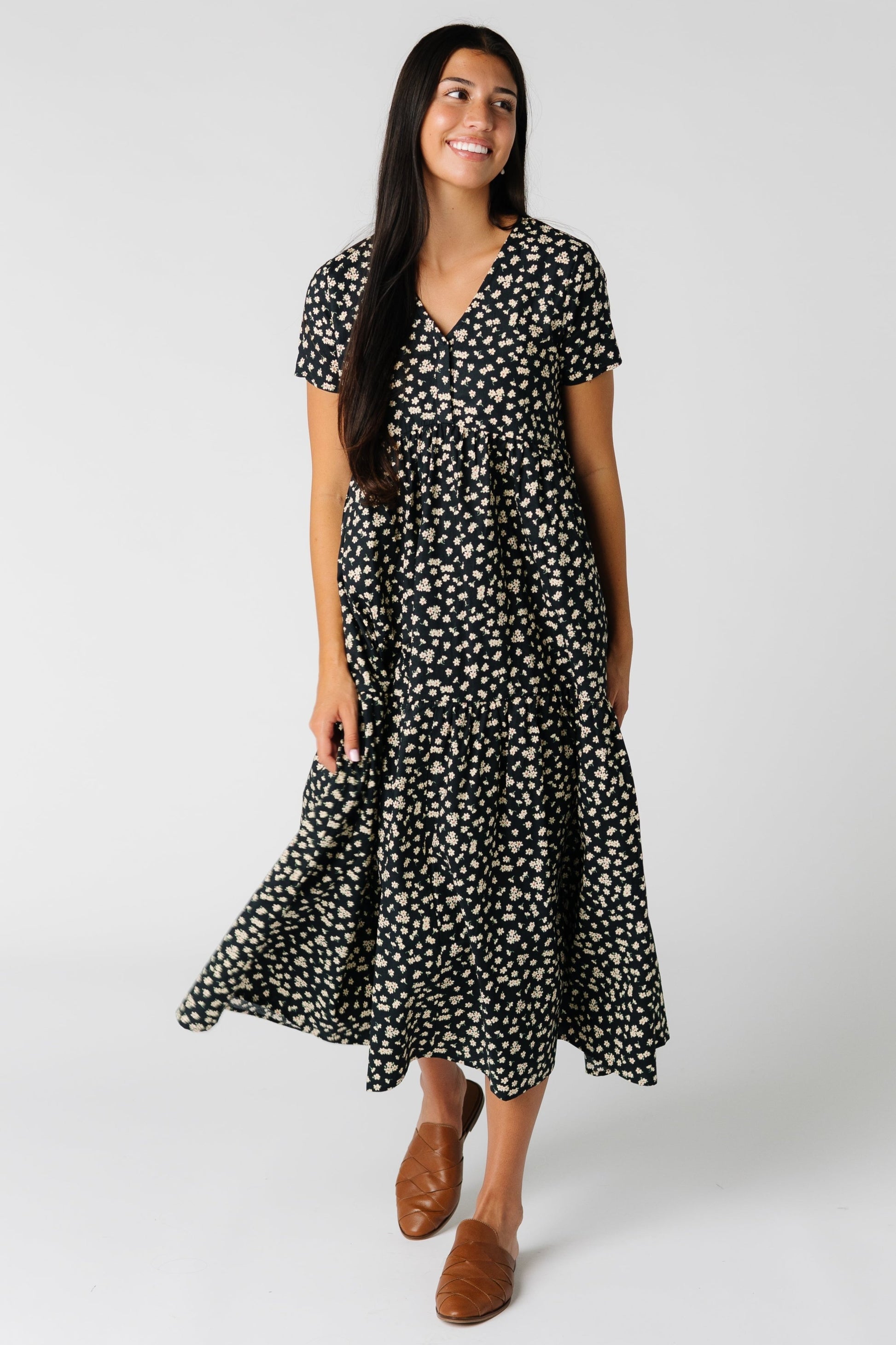 Brass and Roe modest floral print midi dress