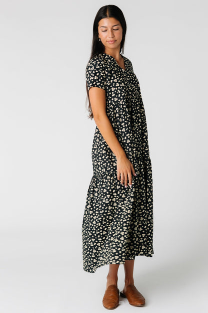 Side view of Morgan floral print midi dress