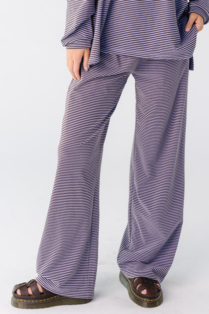 Modest women's lavender stripe pant with wide leg pant and medium rise