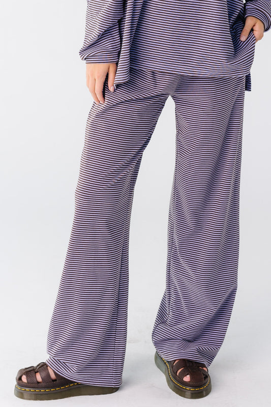 Modest women's lavender stripe pant with wide leg pant and medium rise