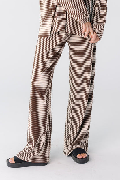 Modest women's wide leg pant with wide leg in  brown stripe