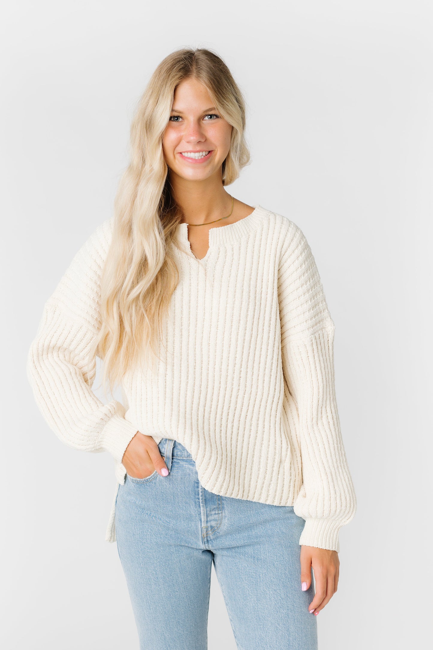 Textured Chenille Sweater WOMEN'S SWEATERS Wishlist Cream L 